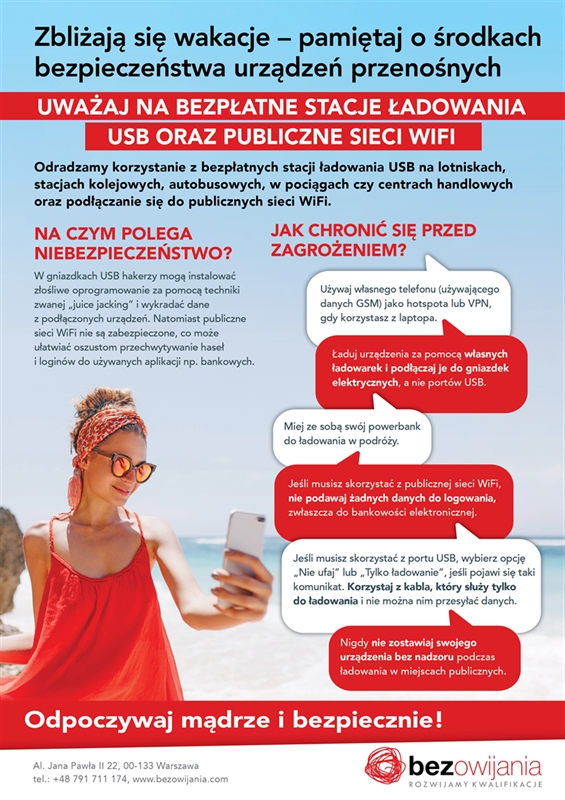 Zbliżają się wakacje - pamiętaj o środkach bezpieczeństwa urządzeń przenośnych